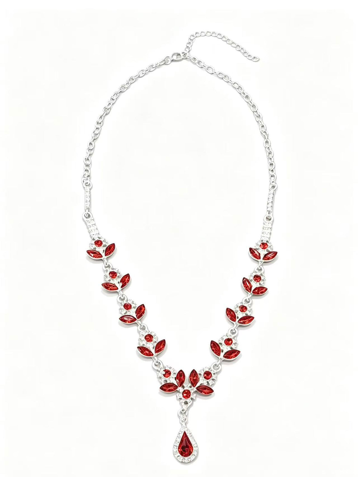 Red Floral Pendant Necklace & Earrings Set