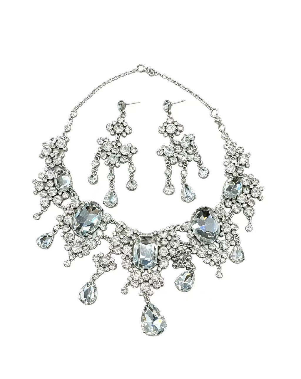 Silver-Tone Floral Chandelier Necklace & Earrings Set
