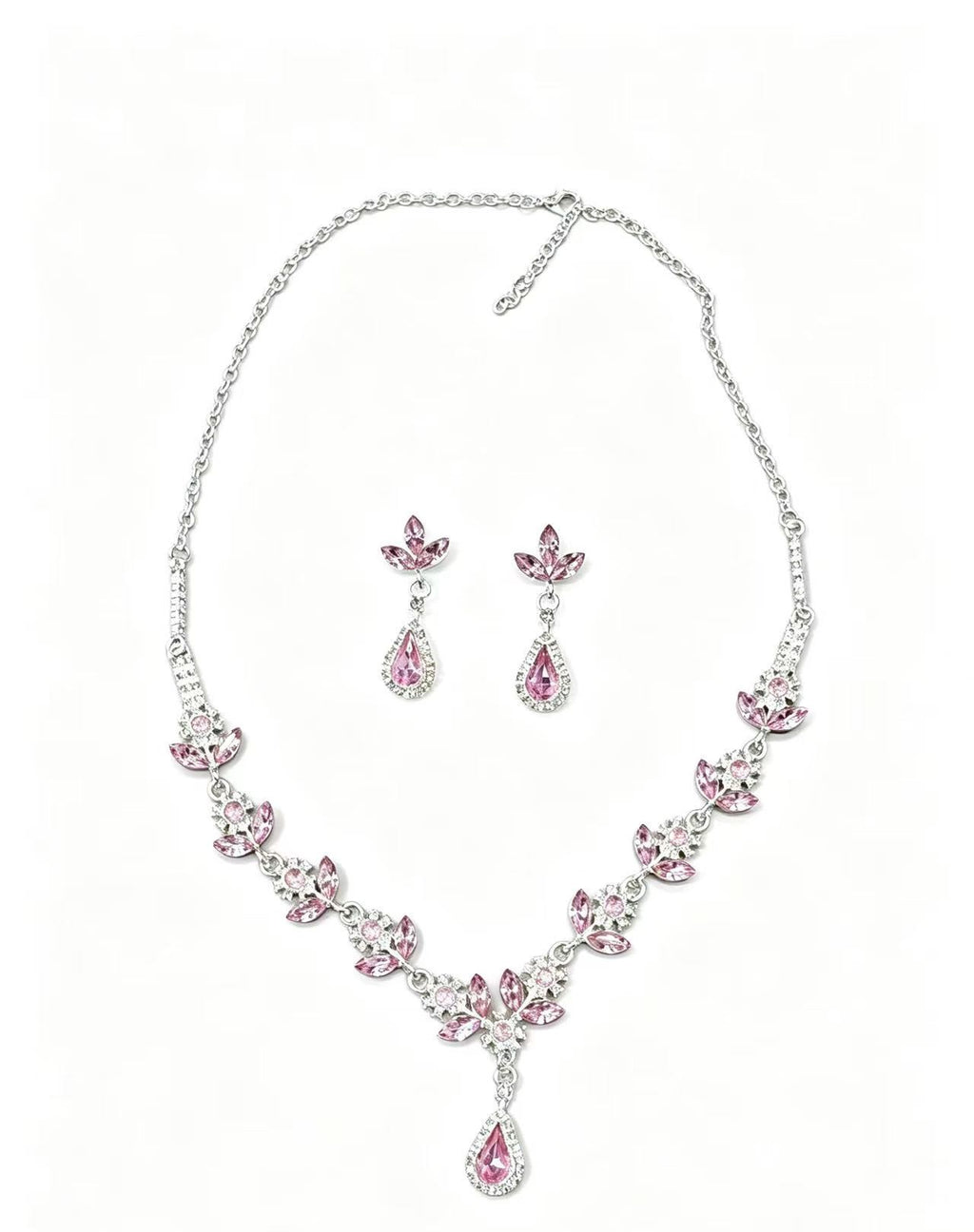 Pink Floral Teardrop Necklace & Earrings Set