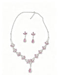 Pink Floral Teardrop Necklace & Earrings Set