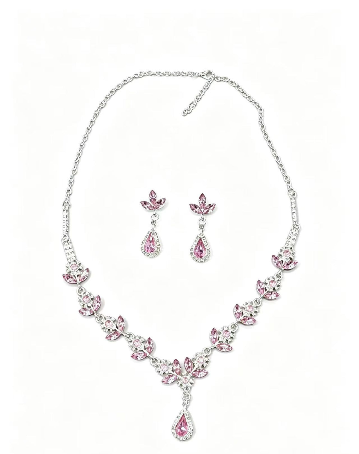 Pink Floral Teardrop Necklace & Earrings Set