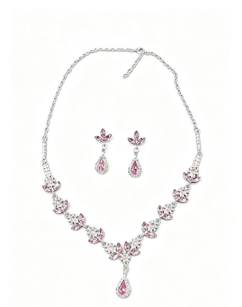 Pink Floral Teardrop Necklace & Earrings Set