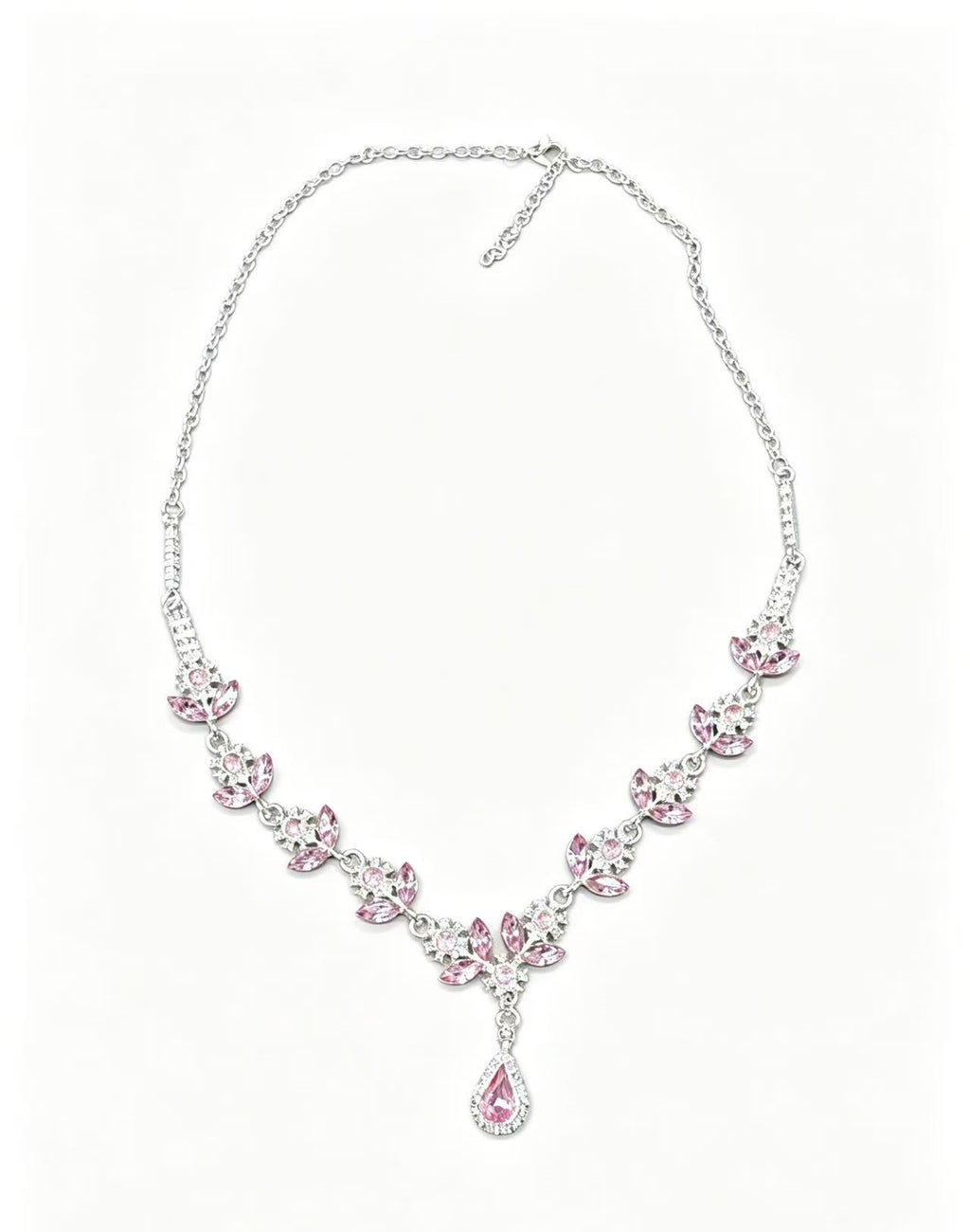 Pink Floral Teardrop Necklace & Earrings Set