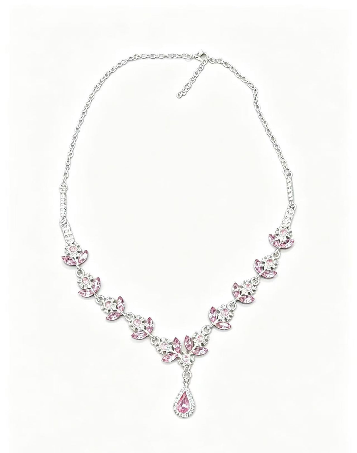 Pink Floral Teardrop Necklace & Earrings Set