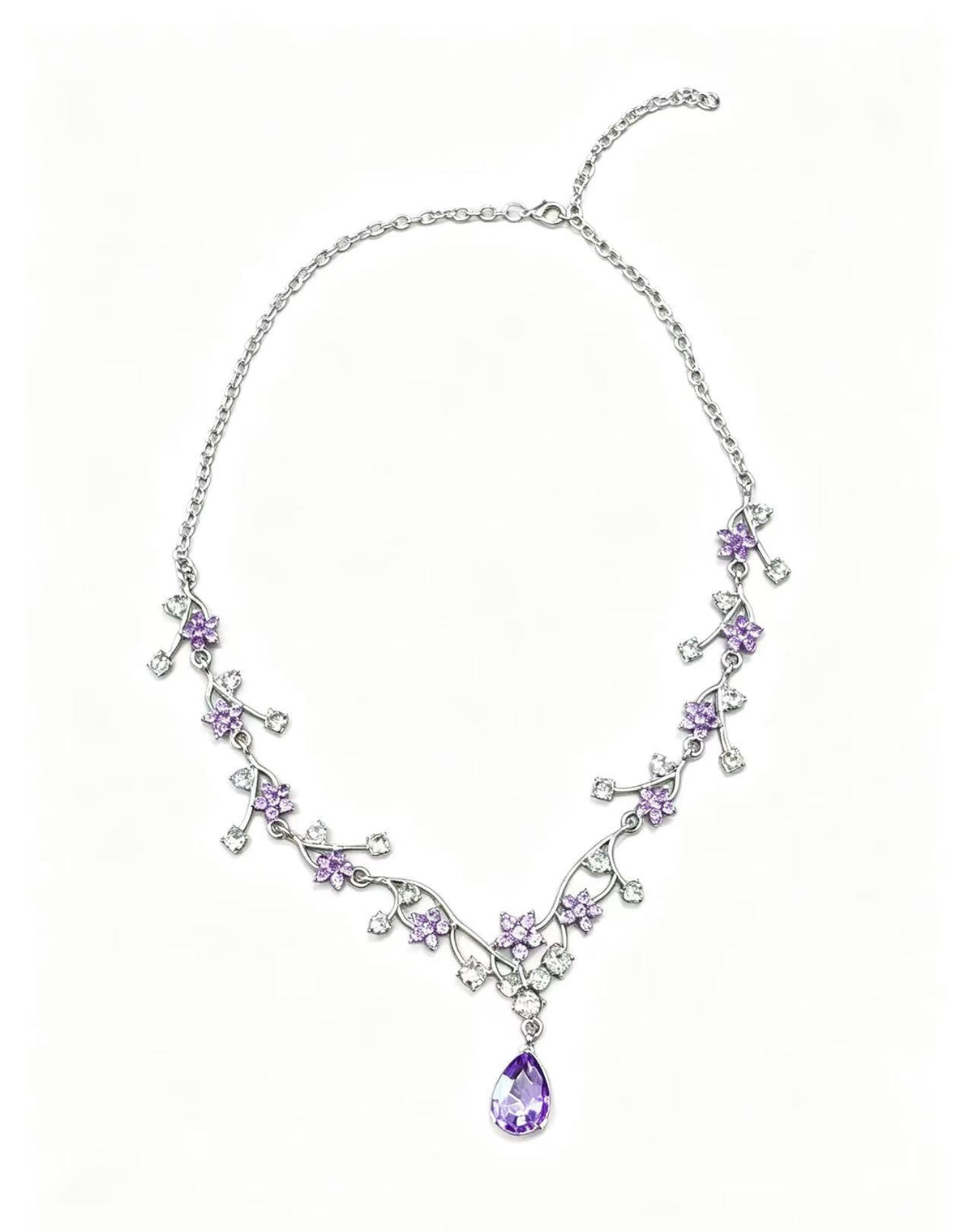 Purple Floral Drop Necklace & Earrings Set