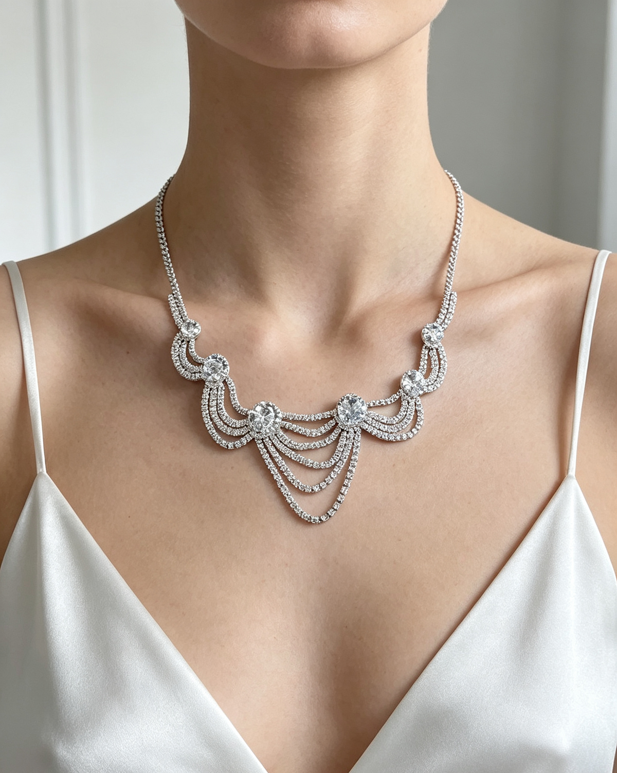 Silver-Tone Layered Chain Statement Necklace