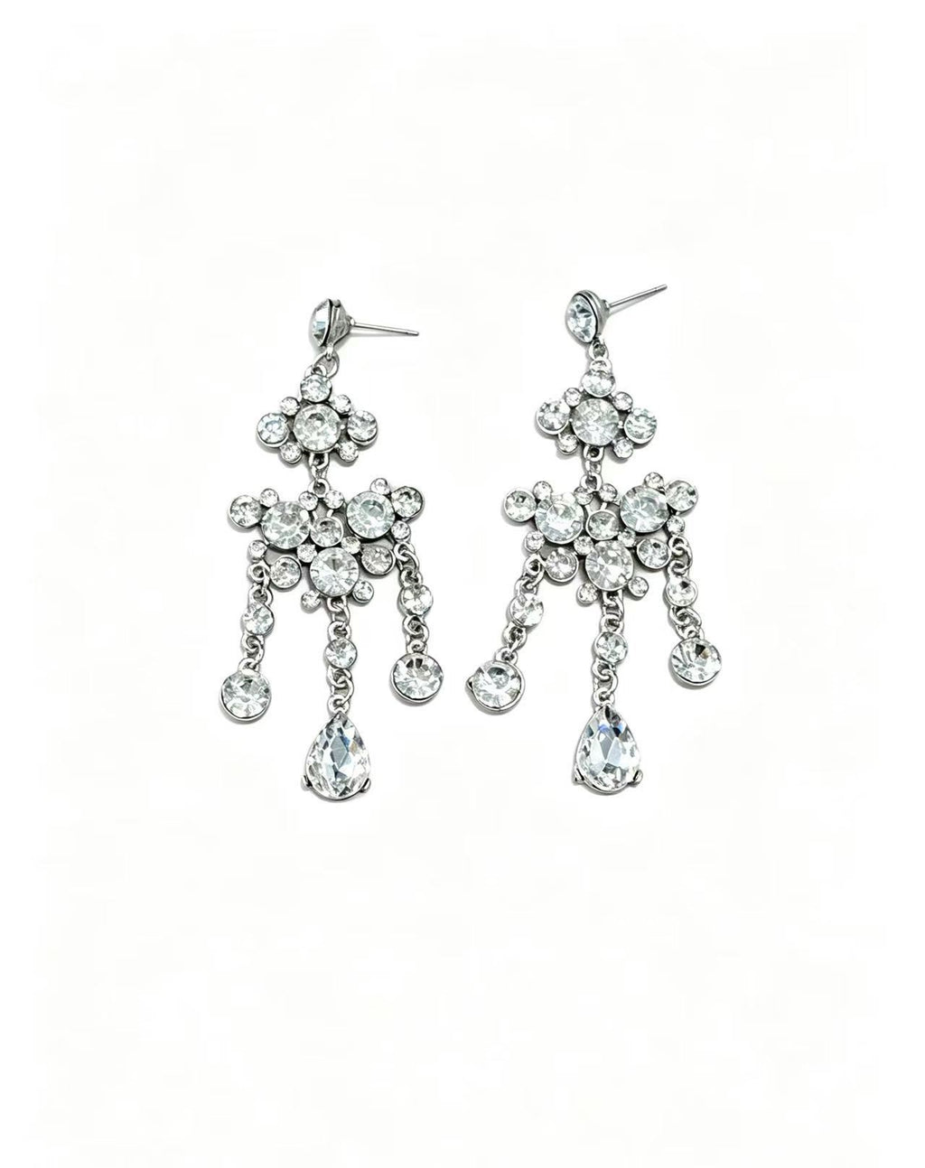 Silver-Tone Floral Chandelier Necklace & Earrings Set