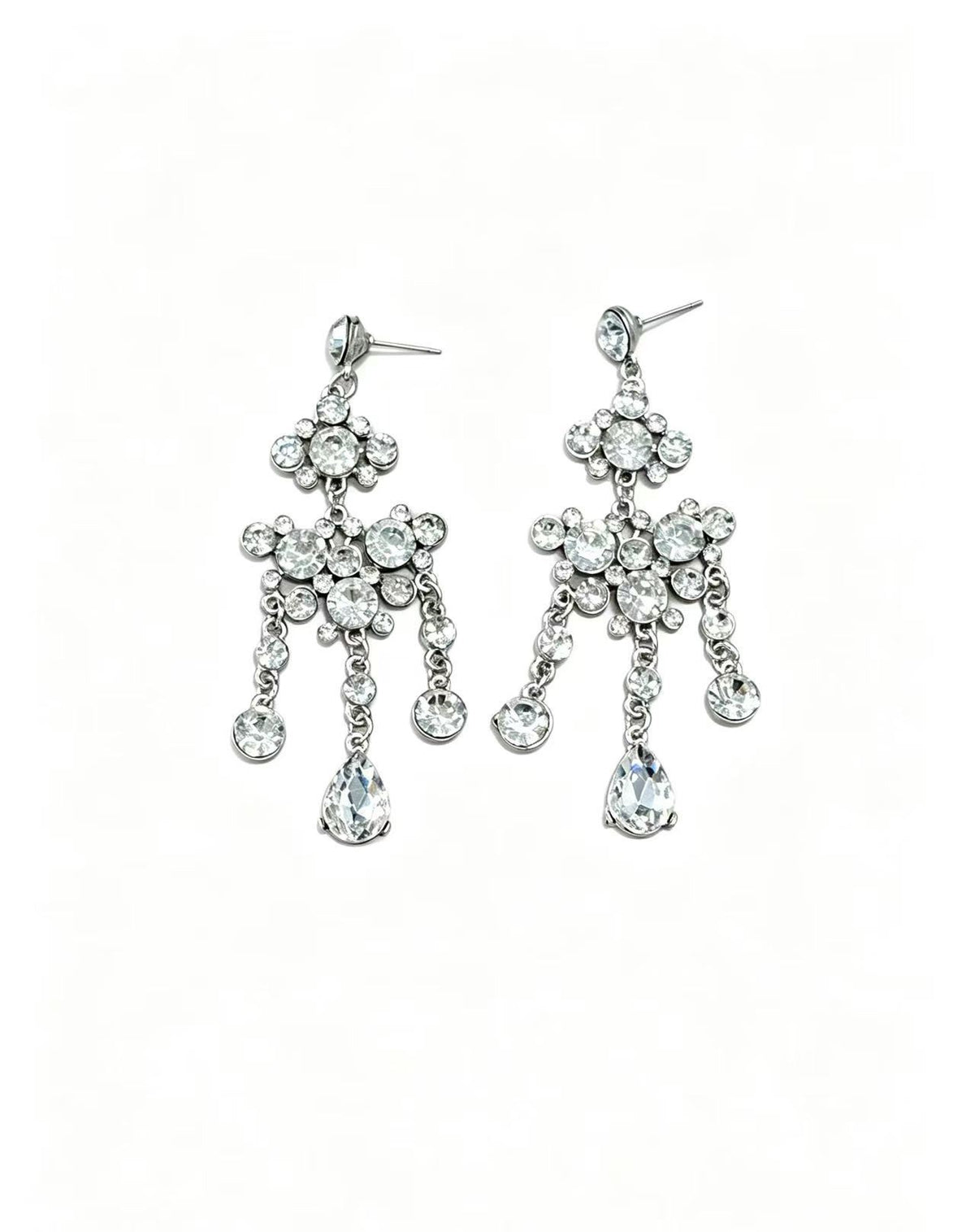 Silver-Tone Floral Chandelier Necklace & Earrings Set