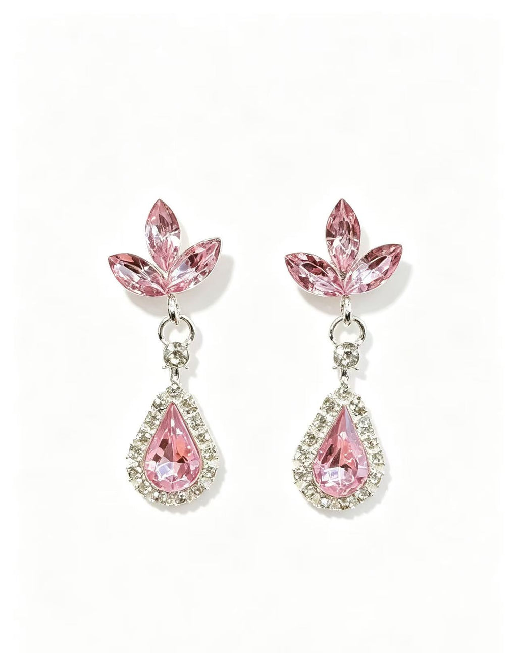 Pink Floral Teardrop Necklace & Earrings Set