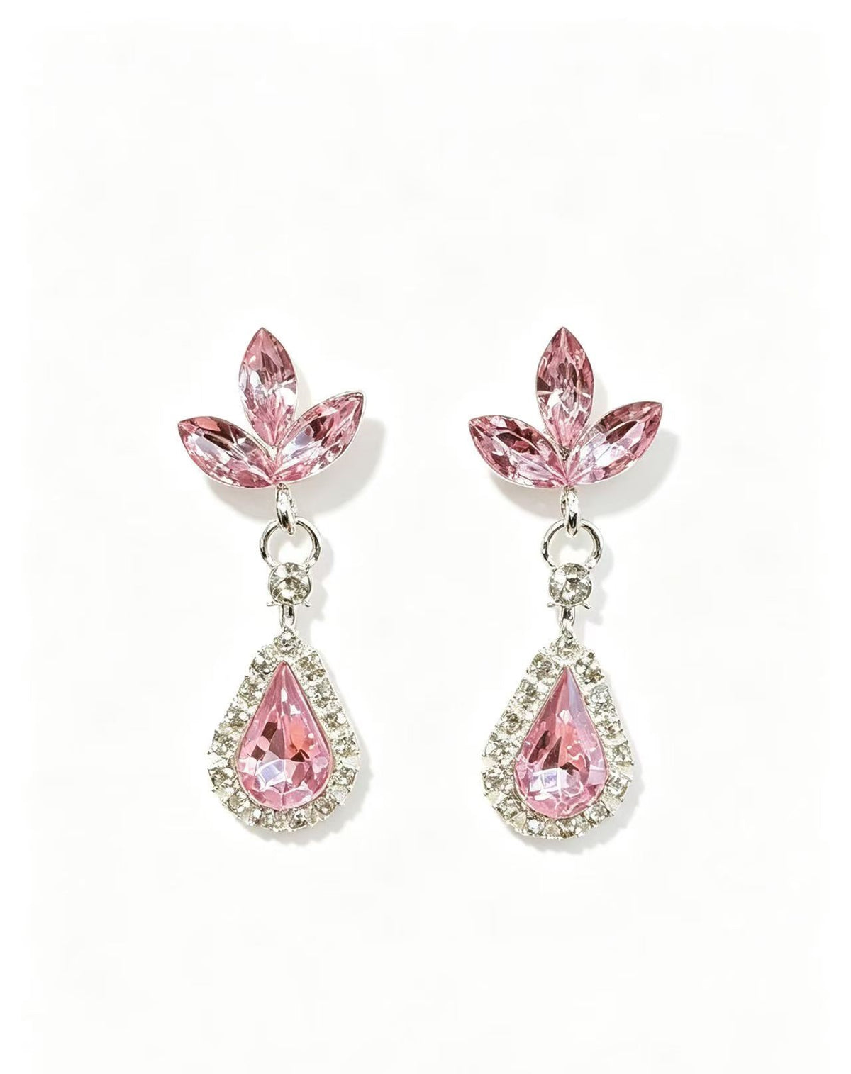 Pink Floral Teardrop Necklace & Earrings Set