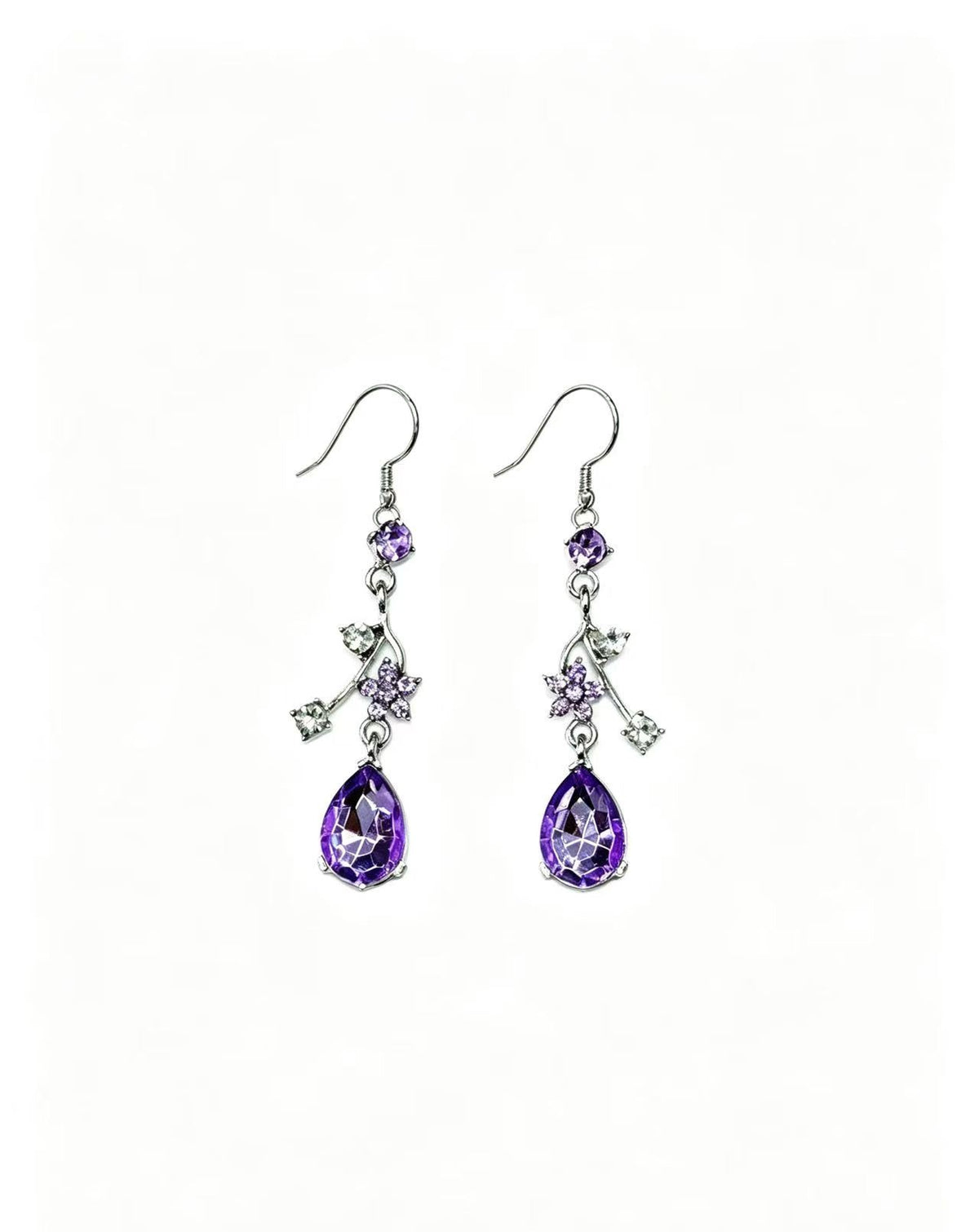 Purple Floral Drop Necklace & Earrings Set