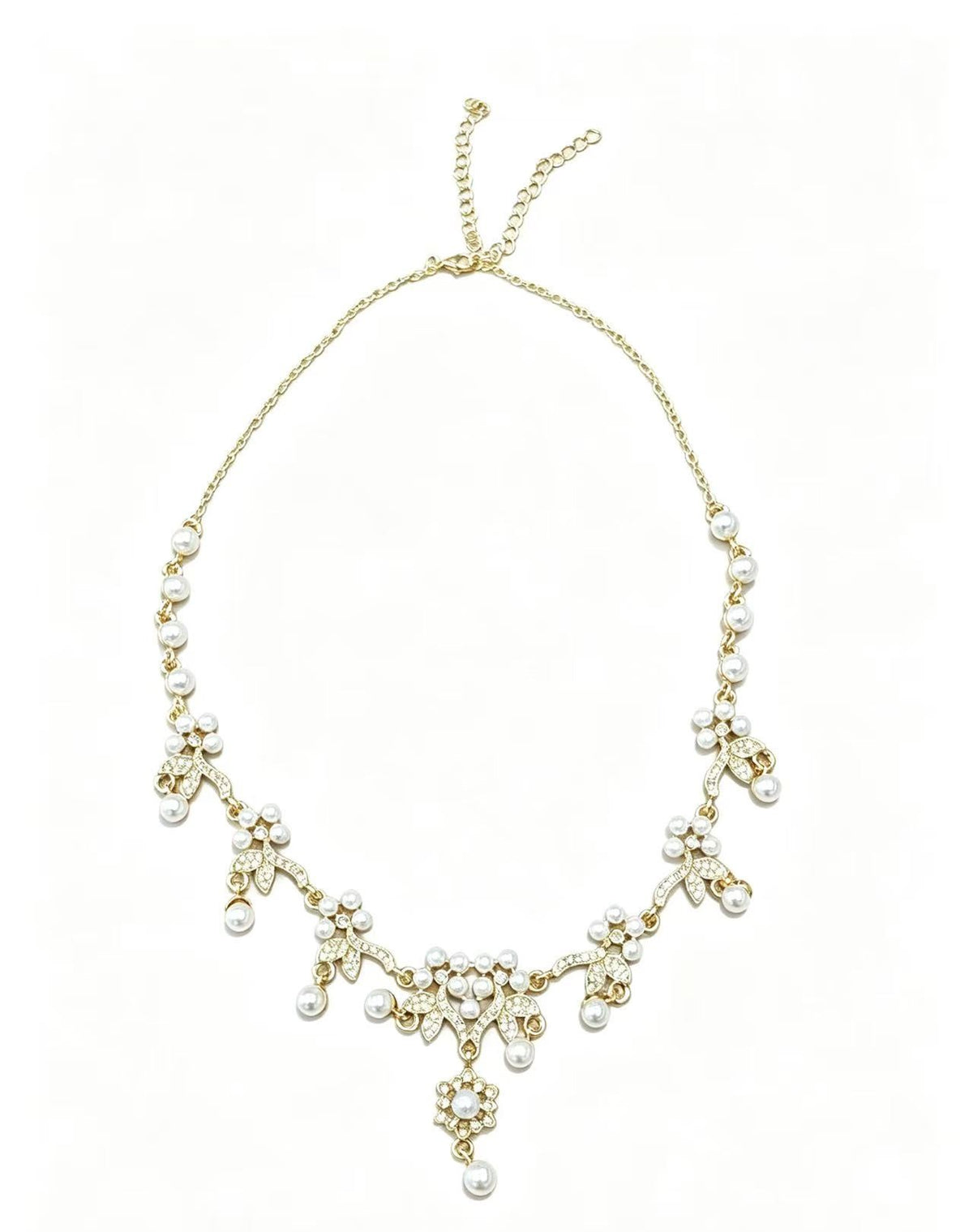 Gold-Tone Pearl Floral Drop Necklace & Earrings Set
