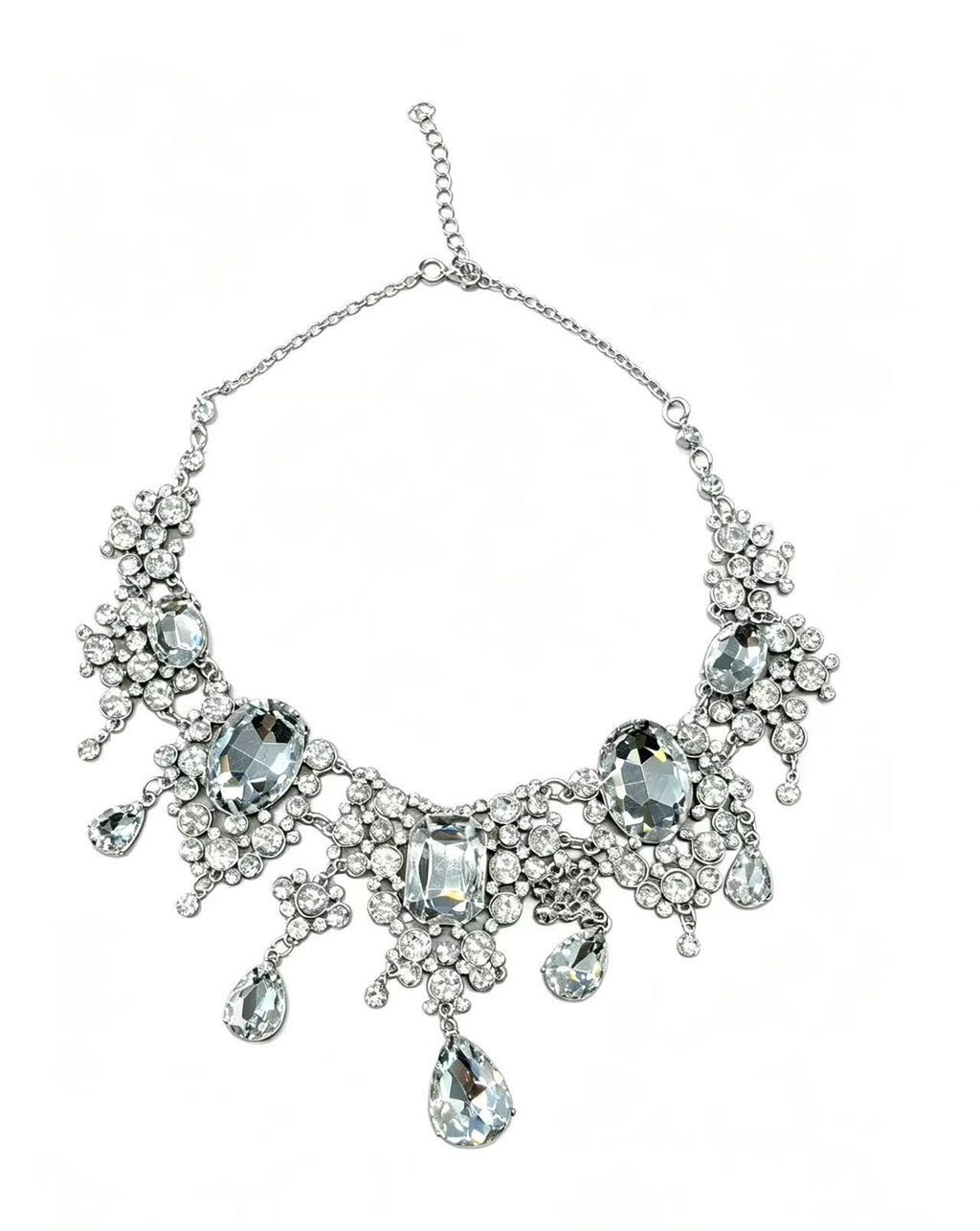 Silver-Tone Floral Chandelier Necklace & Earrings Set