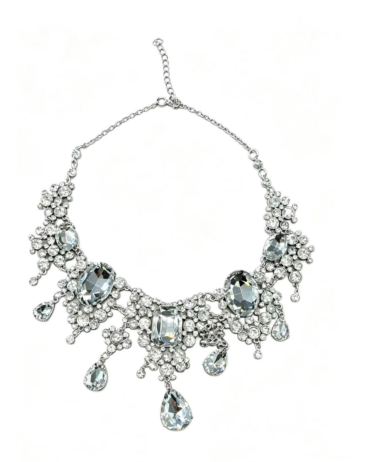 Silver-Tone Floral Chandelier Necklace & Earrings Set
