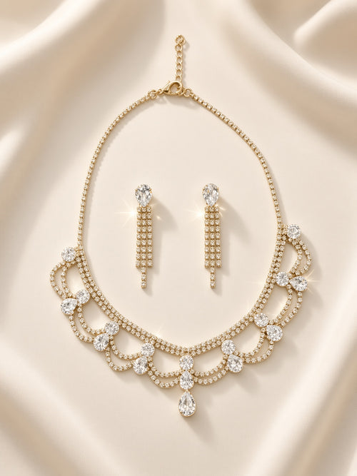 Gold-Tone Circular Detail Necklace & Earrings Set