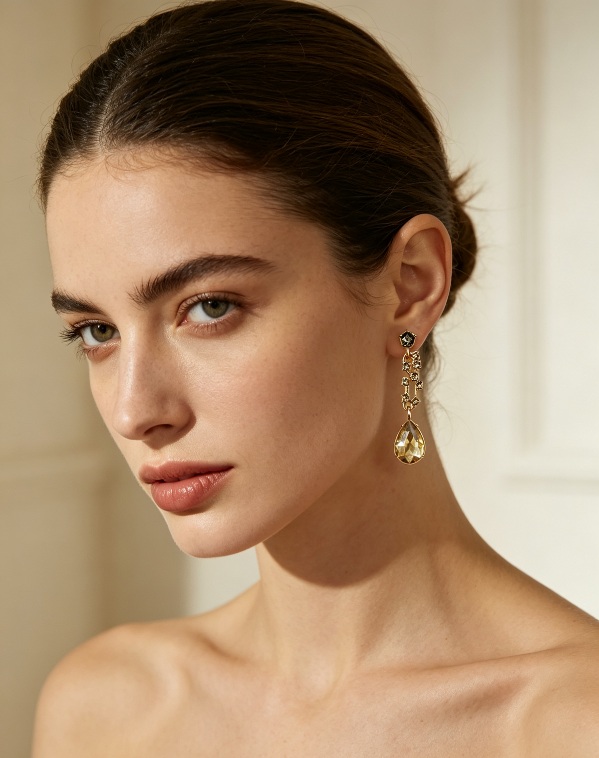 Gold-Tone Crystal Floral Drop Necklace & Earrings Set