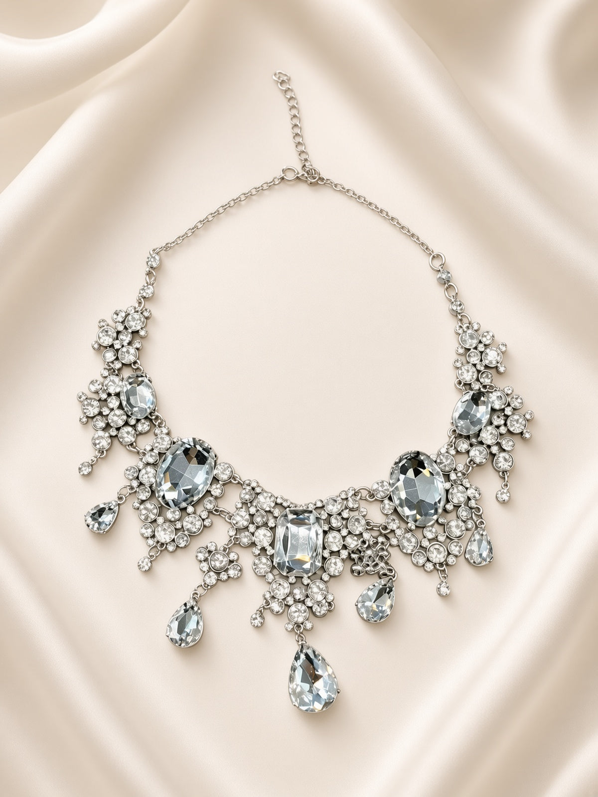 Silver-Tone Floral Chandelier Necklace & Earrings Set