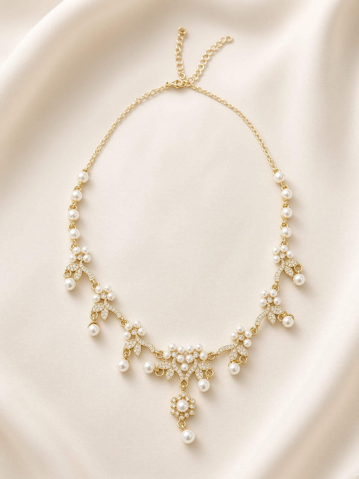 Gold-Tone Pearl Floral Drop Necklace & Earrings Set
