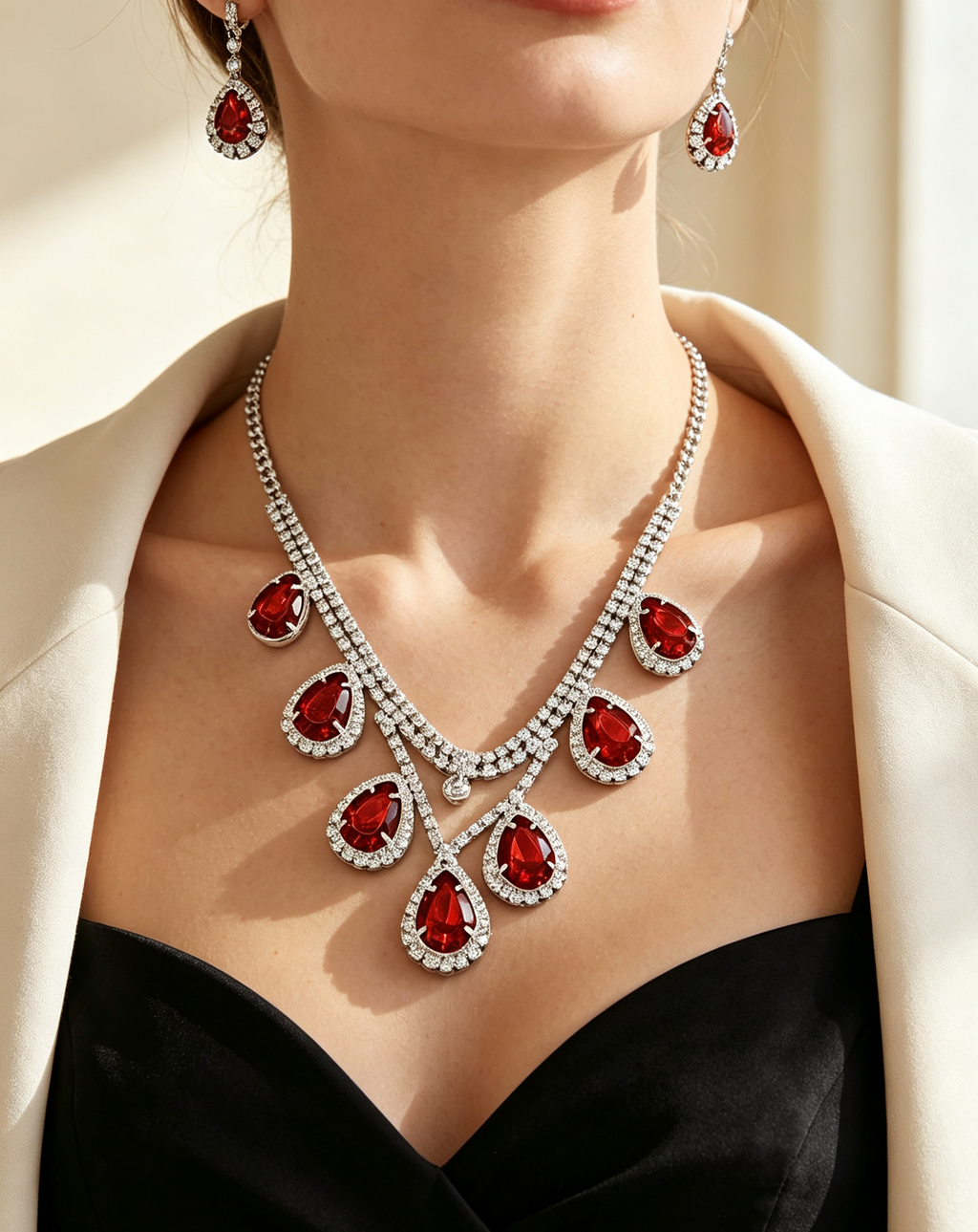 Red Teardrop Statement Jewelry Set