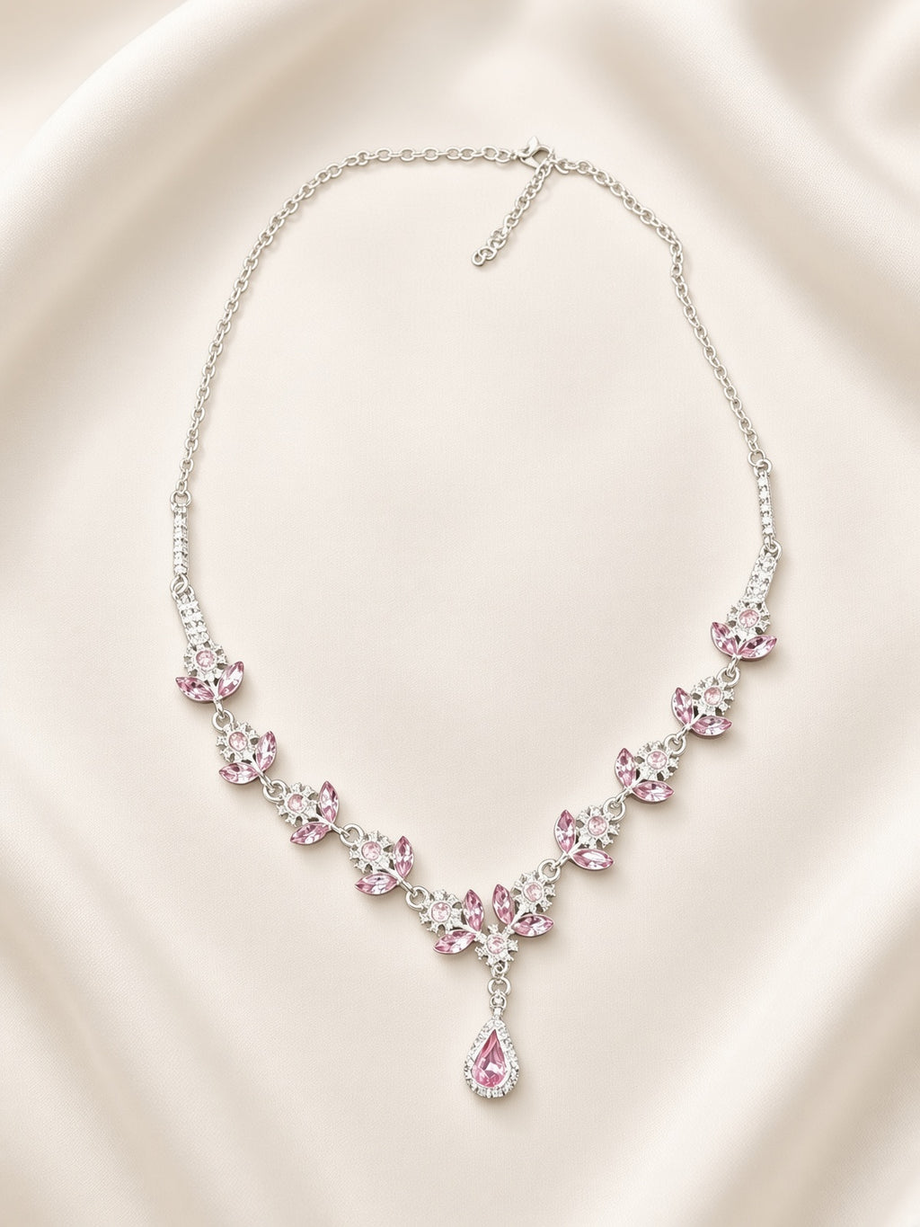 Pink Floral Teardrop Necklace & Earrings Set