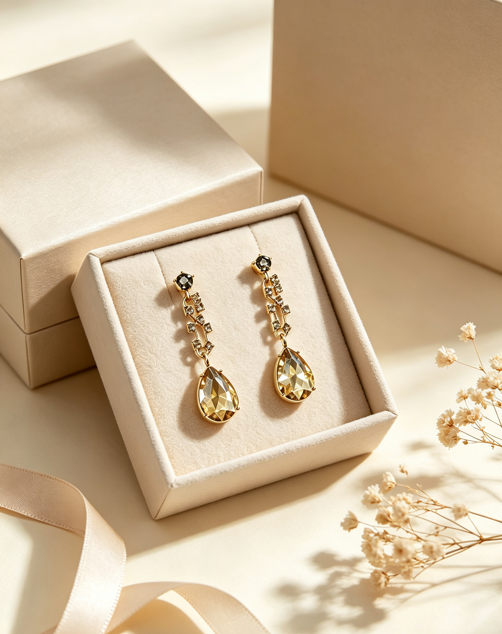 Gold-Tone Crystal Floral Drop Necklace & Earrings Set