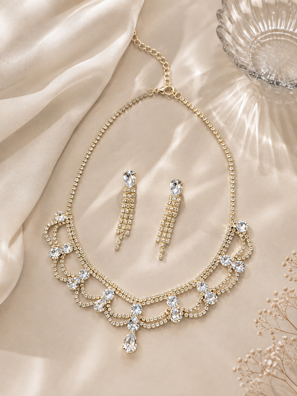 Gold-Tone Circular Detail Necklace & Earrings Set