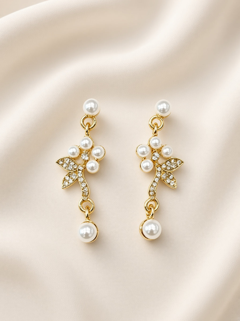 Gold-Tone Pearl Floral Drop Necklace & Earrings Set