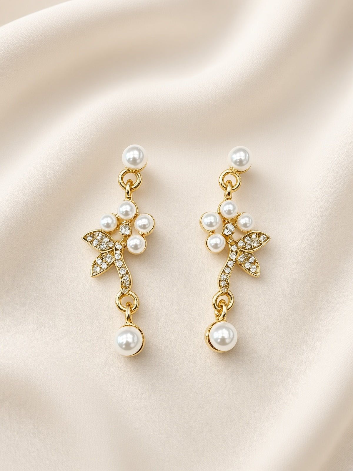 Gold-Tone Pearl Floral Drop Necklace & Earrings Set