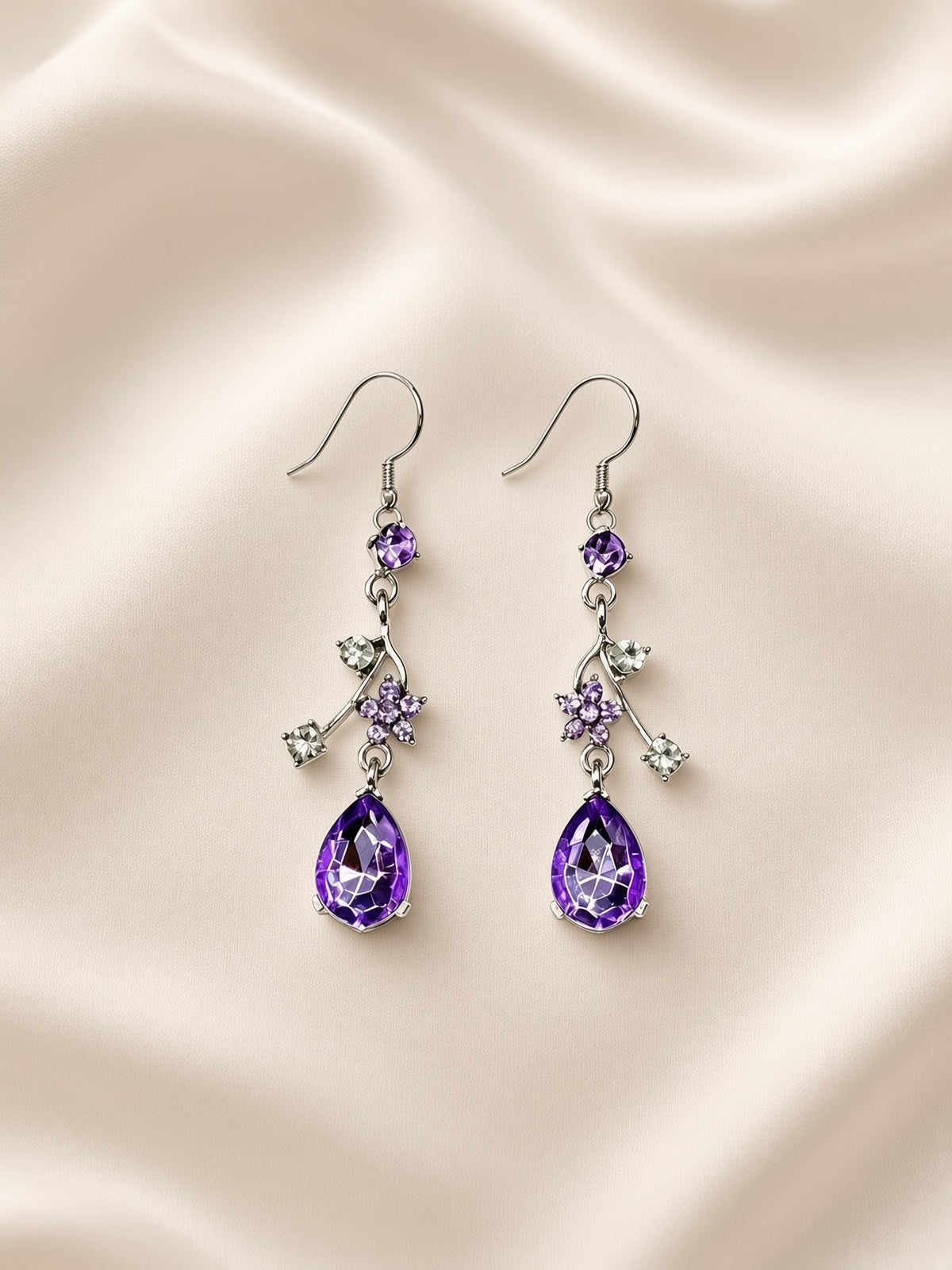 Purple Floral Drop Necklace & Earrings Set