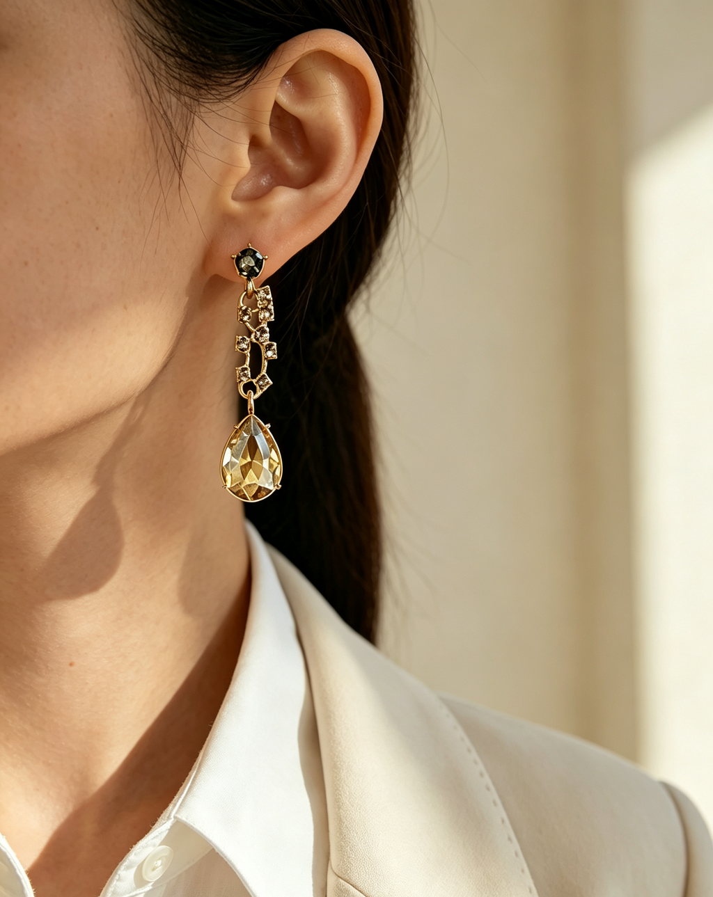 Gold-Tone Crystal Floral Drop Necklace & Earrings Set