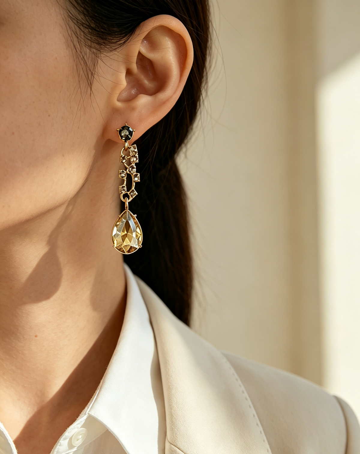 Gold-Tone Crystal Floral Drop Necklace & Earrings Set