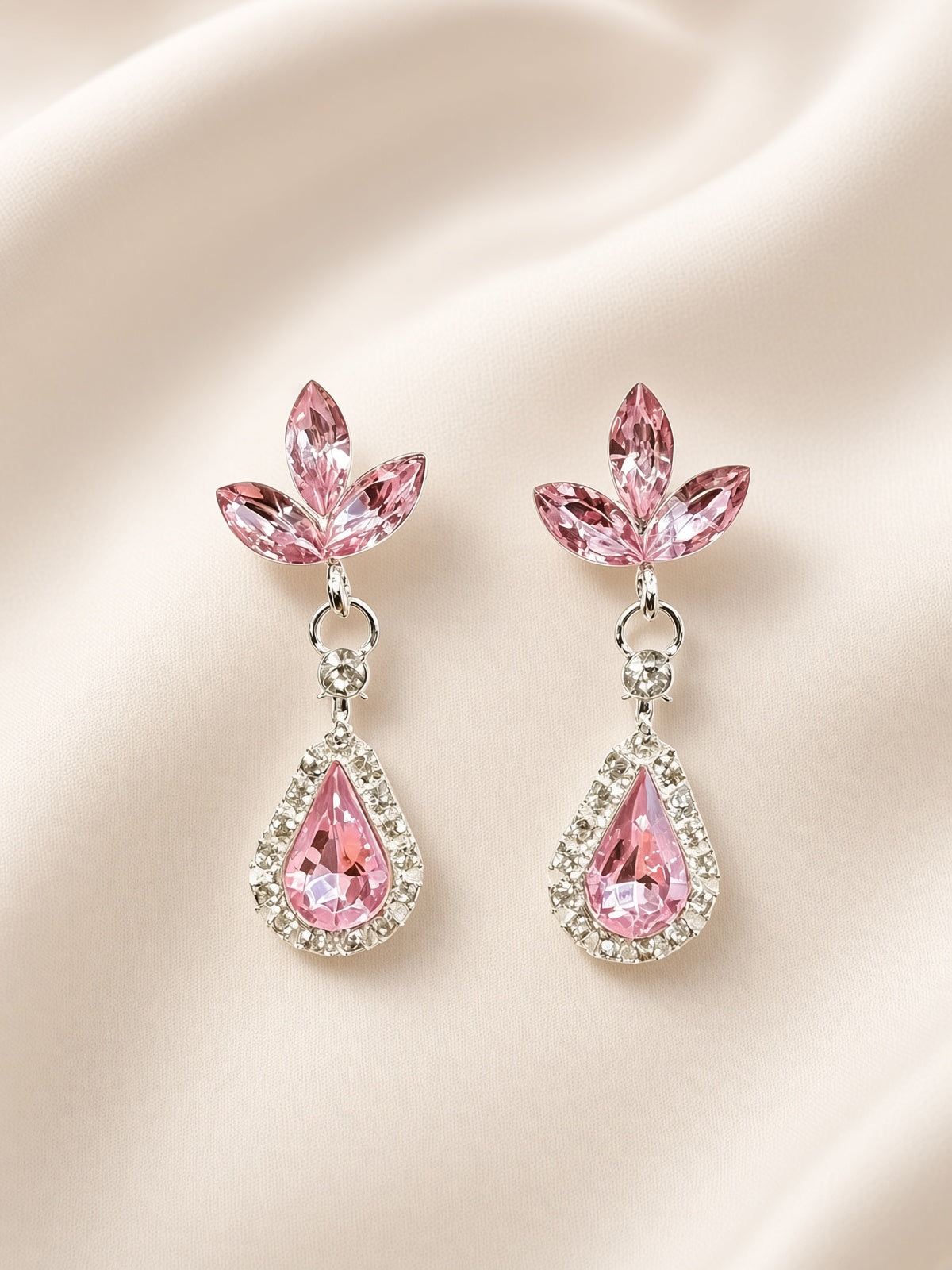Pink Floral Teardrop Necklace & Earrings Set