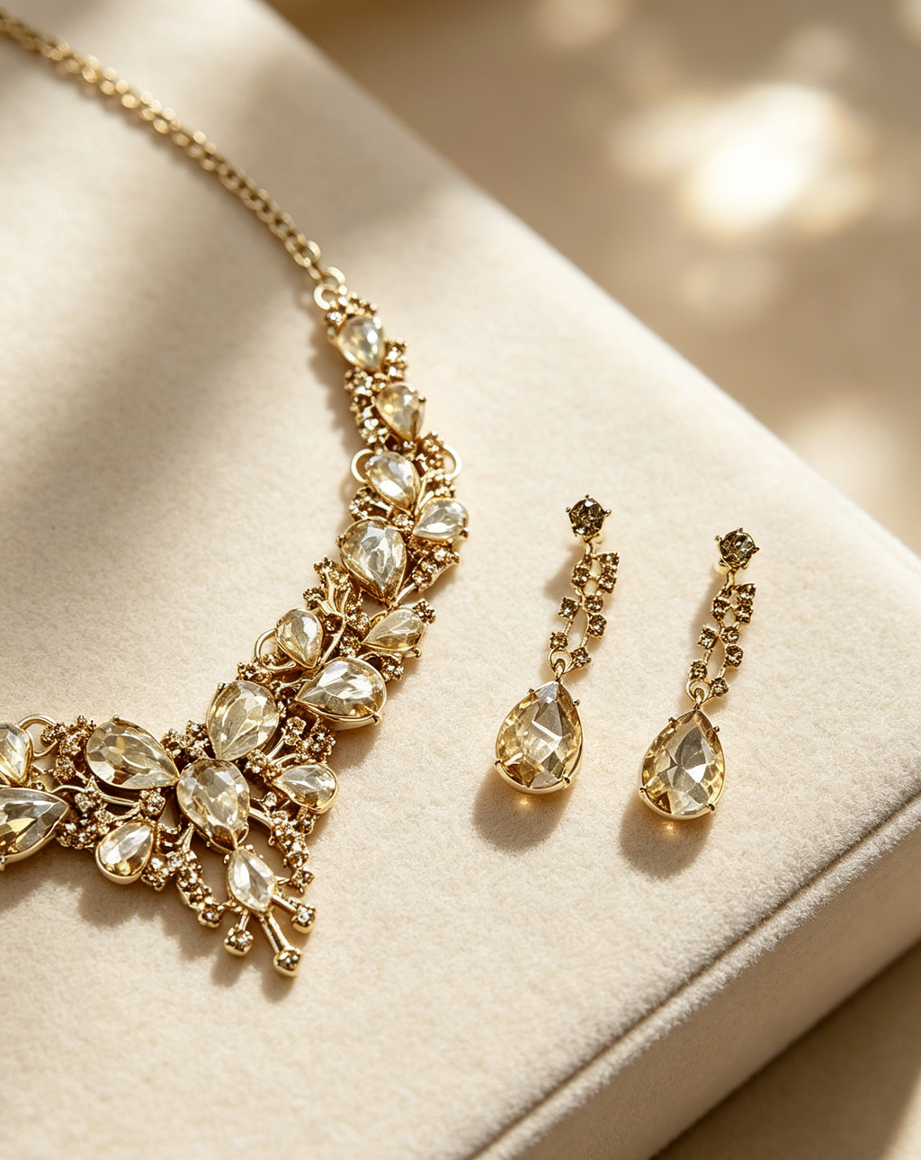 Gold-Tone Crystal Floral Drop Necklace & Earrings Set