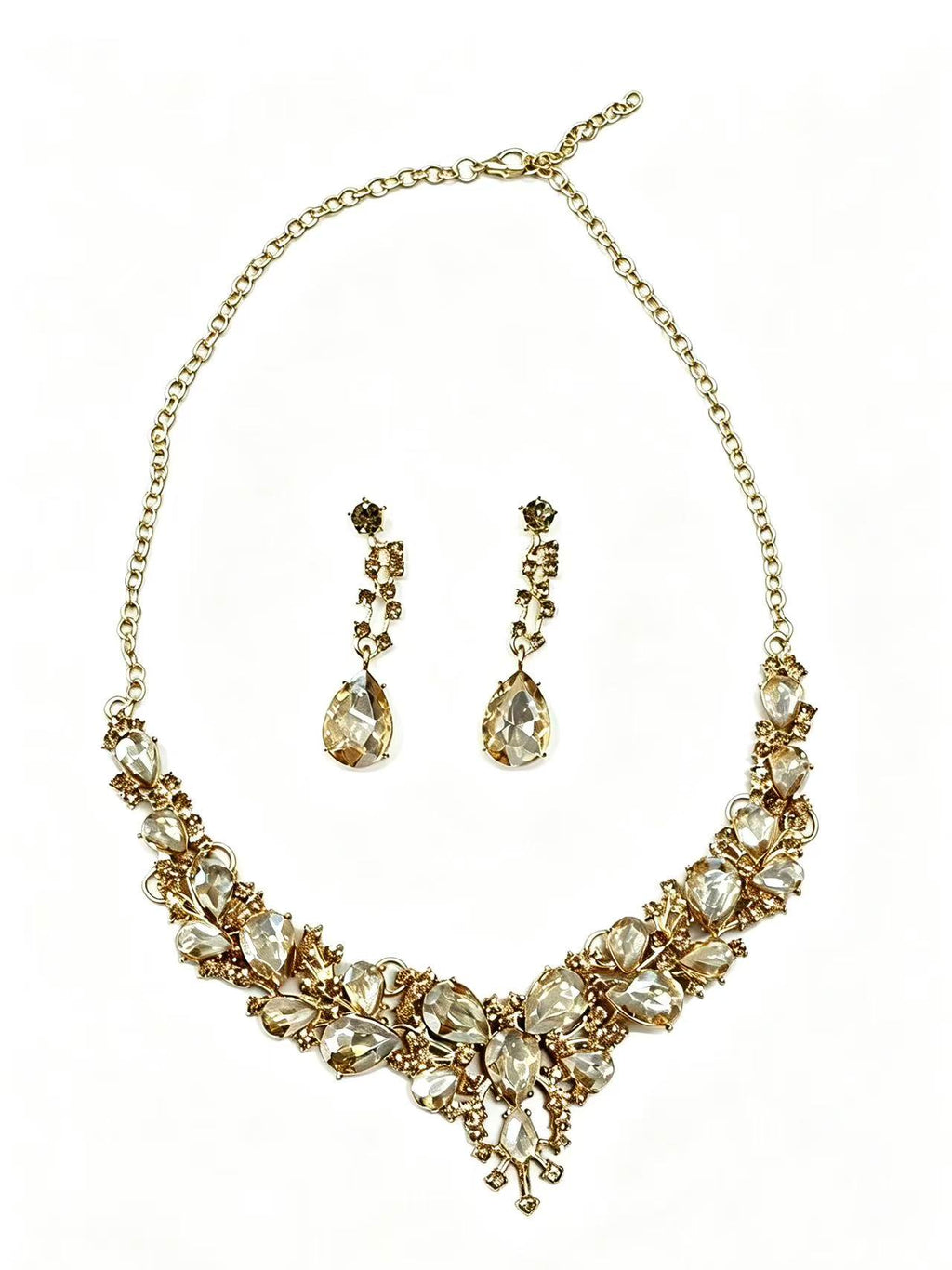 Gold-Tone Crystal Floral Drop Necklace & Earrings Set