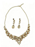 Gold-Tone Crystal Floral Drop Necklace & Earrings Set