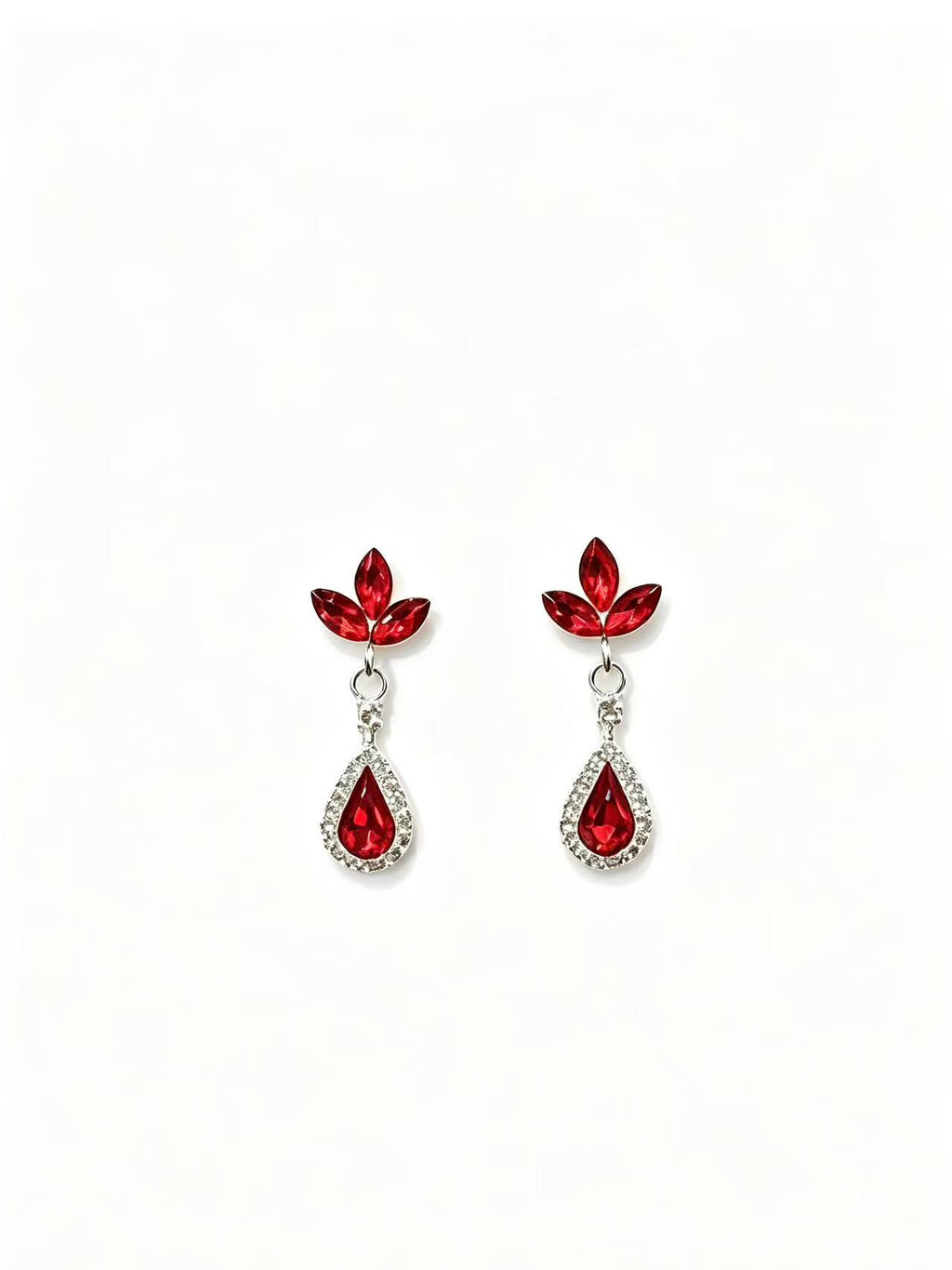 Red Floral Pendant Necklace & Earrings Set