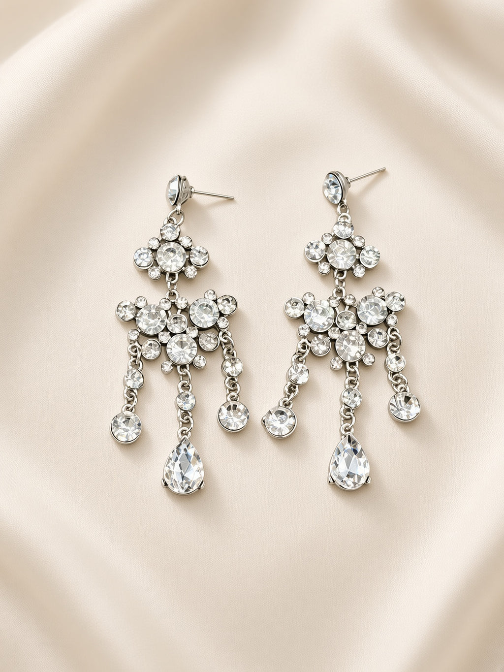 Silver-Tone Floral Chandelier Necklace & Earrings Set