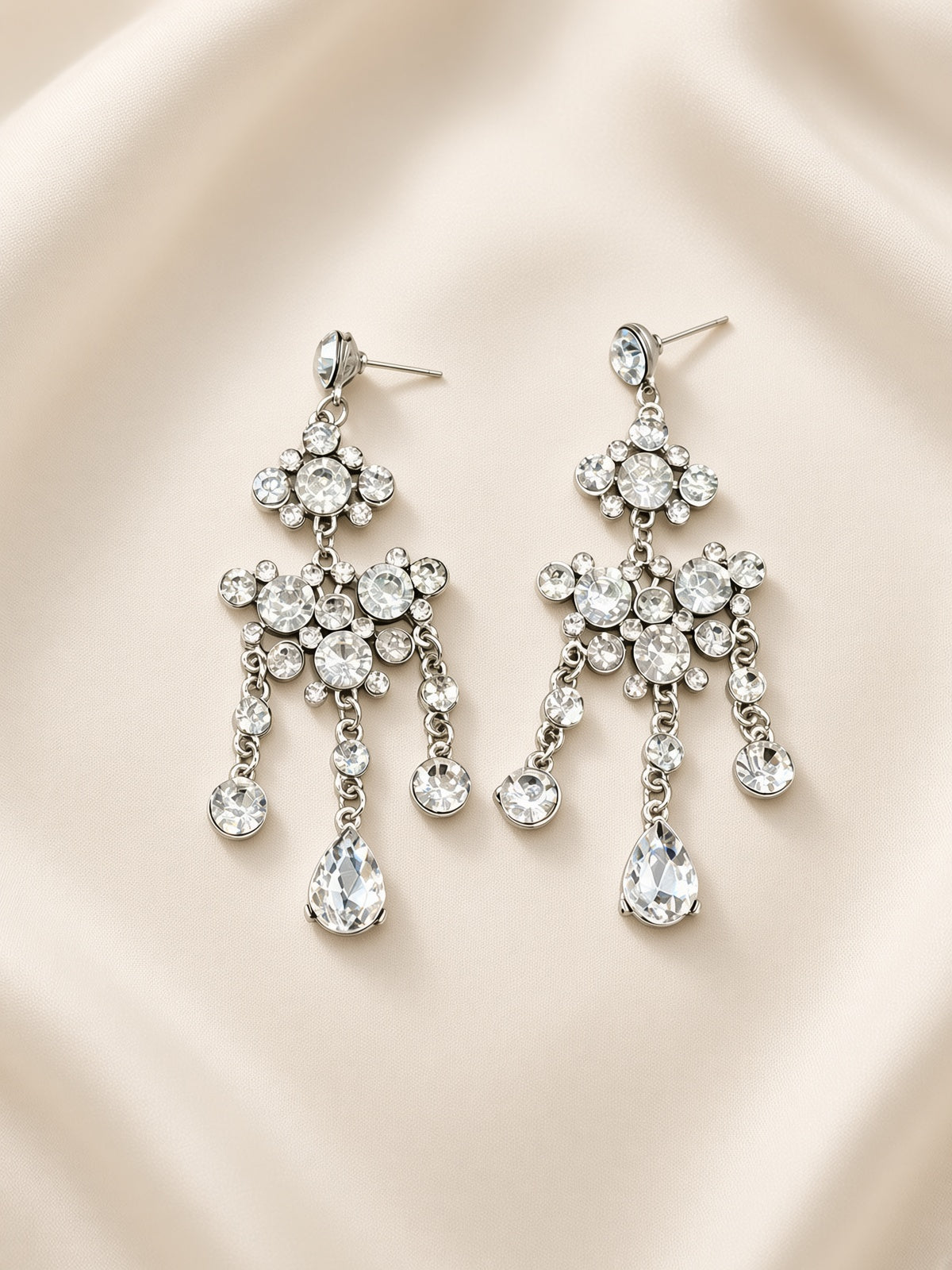 Silver-Tone Floral Chandelier Necklace & Earrings Set